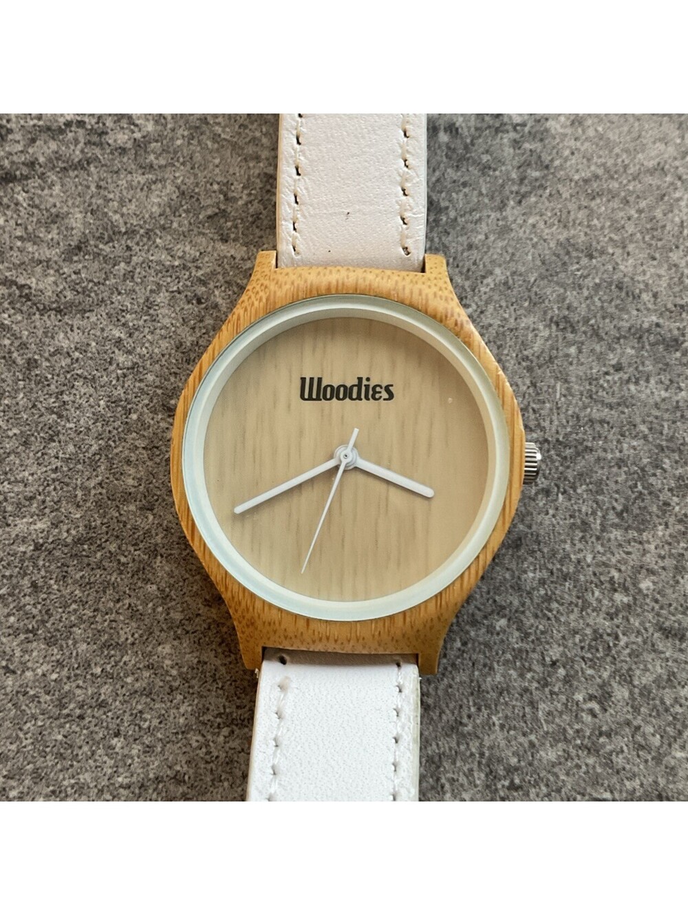 Woodies Unisex Watch 37mm Wooden Case With White Leather Band D3